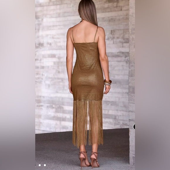 Boston Proper Shimmer Mesh Fringe - Gold Metallic - Glam Party Dress Size XXS - Picture 3 of 10